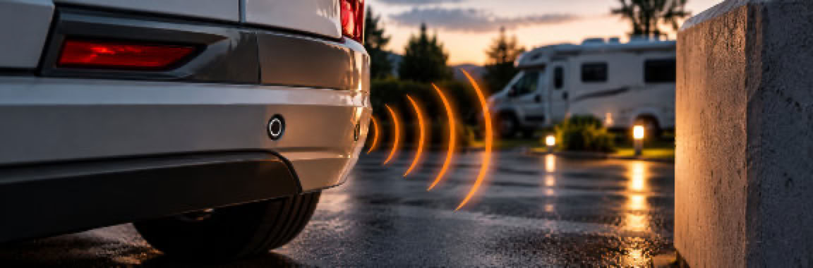 Park- und Radarsensoren zur Unterstützung beim Rangieren und zur Erkennung von Hindernissen und kritischen Bereichen rund um das Wohnmobil.