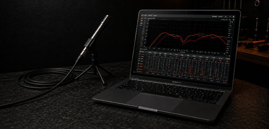 Präzise Messung und individuelle Abstimmung des Soundsystems mit Messmikrofon und professioneller Software.
