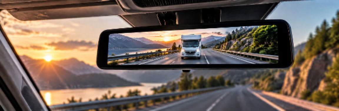 Kamerabasierter digitaler Rückspiegel für eine permanente Sicht auf den Bereich hinter dem Wohnmobil oder Reisemobil.