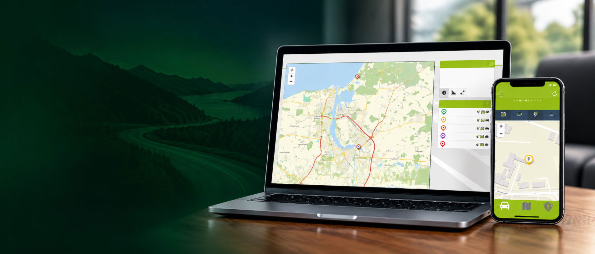 Fahrzeugstandort, Routen, Alarme und weitere Fahrzeuginformationen mit AutoSkope bequem über App und Webportal im Blick behalten.