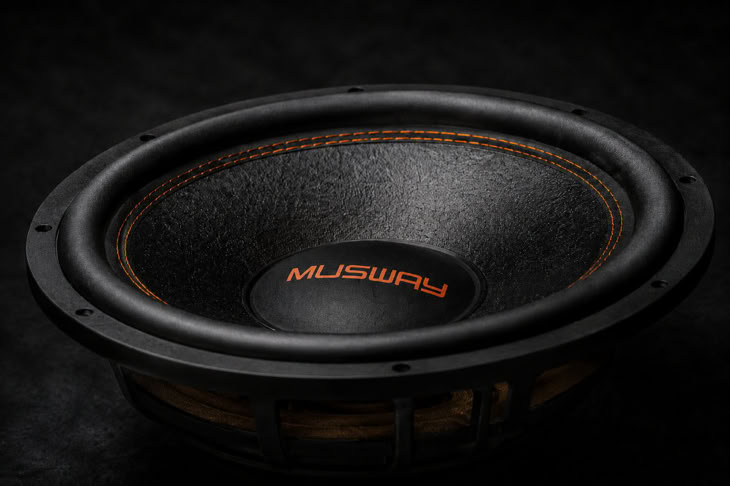 Hochwertiger Musway-Subwoofer als Teil einer individuell abgestimmten Soundanlage für Wohnmobile und Caravans.